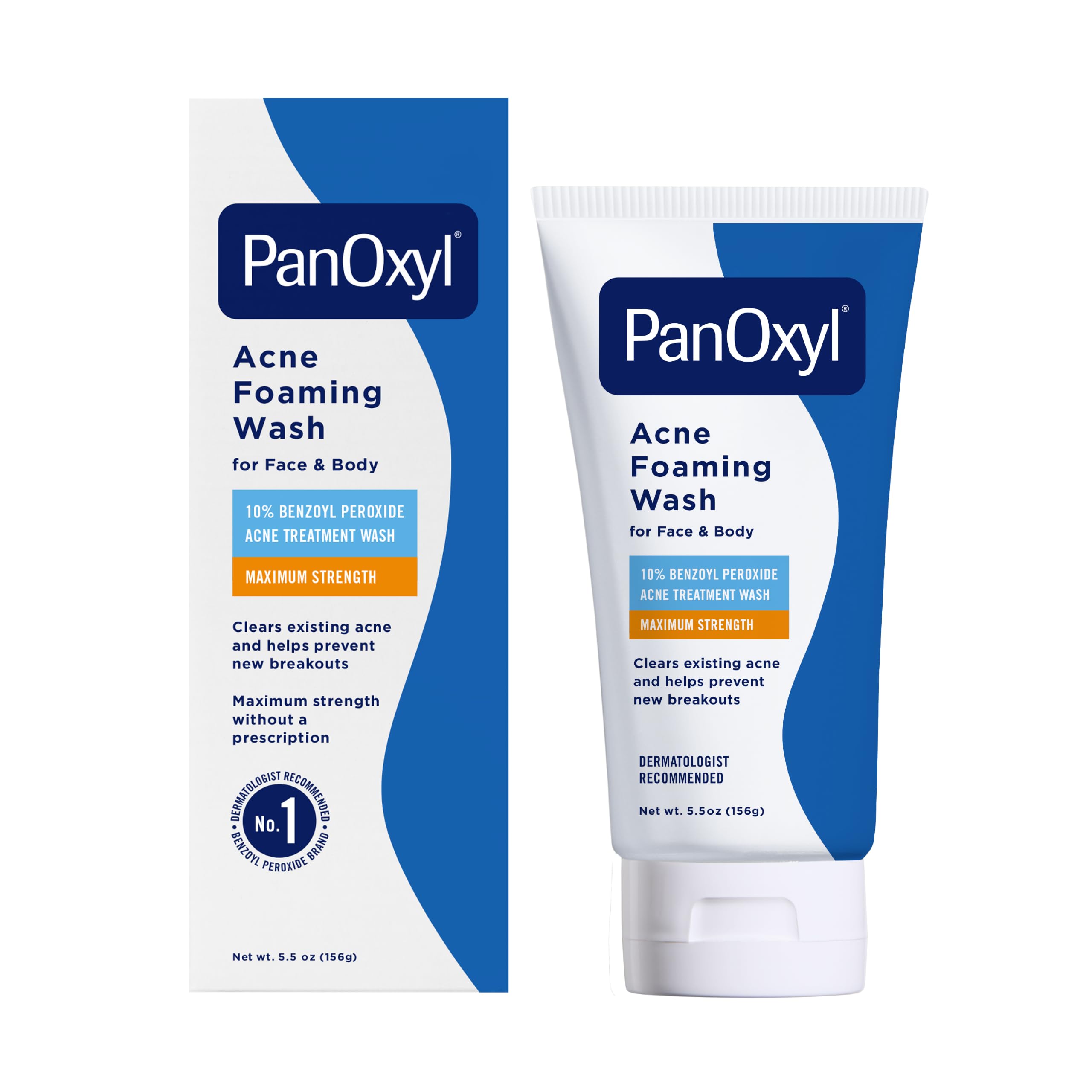 PanOxyl 10% Benzoyl Peroxide Acne Foaming Wash, Maximum Strength, Daily Acne-Fighting Face and Body Cleanser, Face Wash to Clear, Treat and Prevent Acne Pimples and Stubborn Breakouts, 5.5 Oz Tube | Maximum Strength, Antibacterial Daily Cleanser, Treats & Prevents Acne, Non-Comedogenic, Vegan, Unscented, All Skin Types